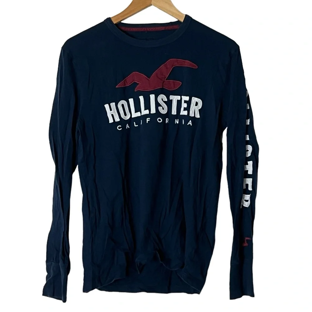 Hollister | Blue graphic logo long sleeve tee shirt Men’s size small